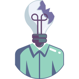 An illustration of a person with a broken light bulb head, representing burnout or a mental block.