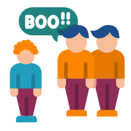 Cartoon illustration of two people heckling another person with a BOO speech bubble.