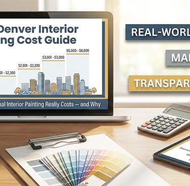 Infographic showing 2026 Denver interior painting cost data, including price per square foot and mar