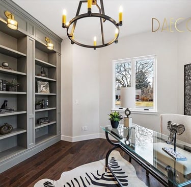 high-end home office painted book shelves - Local Park Hill Interior Painters - daeco painting