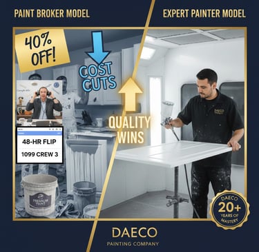 Comparison of a Denver painting services broker model showing rushed work versus a DAECO expert pain
