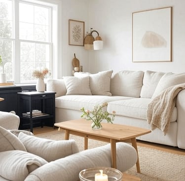 a living room with a couch and a table
