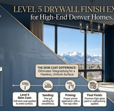 Comparison of Level 5 drywall finish skim coat process for luxury Denver home interiors.