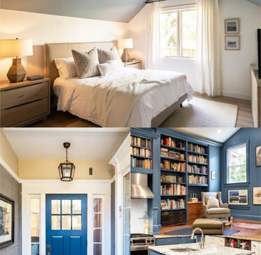 Sophisticated blue paint Denver trends featuring Sherwin-Williams Upward on a bedroom ceiling, Farro