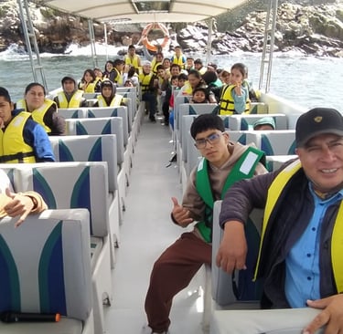 a group of people on a boat in the water