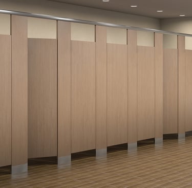 "Stainless steel and nylon accessories for toilet cubicles"
