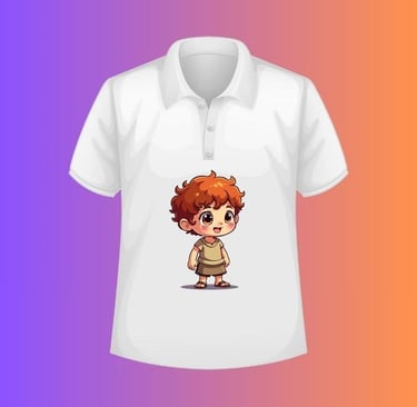 Kawaii style boy with curly red hair on T-shirt print, playful cartoon design for POD.