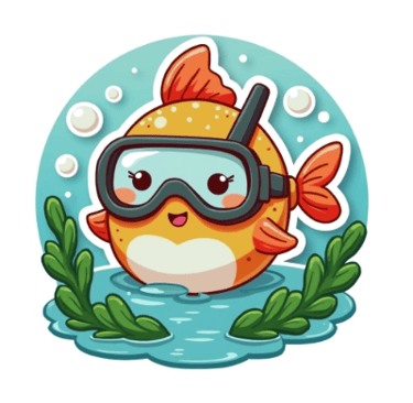 Kawaii fishcake with snorkel and bubbles, pastel cartoon design by Wyrlight for POD.