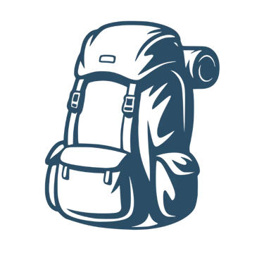 Minimalist hiking backpack with bold outlines and simple shapes, clean Nordic vector illustration.