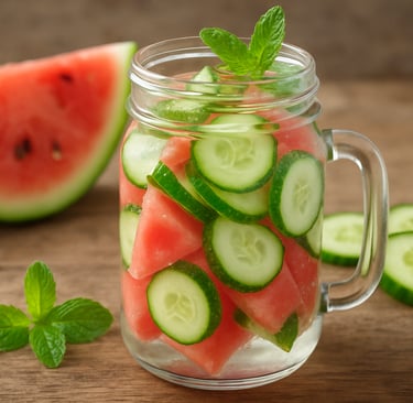 Watermelon and cucumber detox water in a glass jar