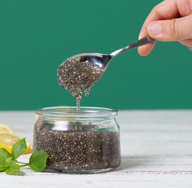 chia seeds in a glass container