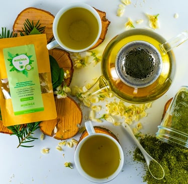 Moringa Tea on White Surface