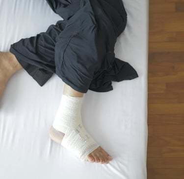 A man with bandage wrapped on his leg