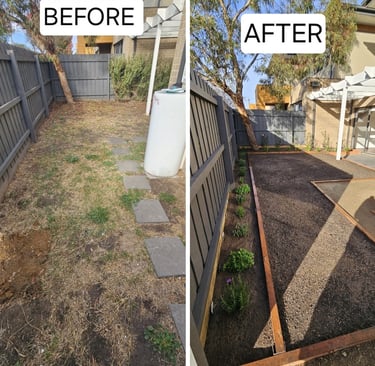 Garden renovation, Landscaping completely newly laid buffalo lawn before & after