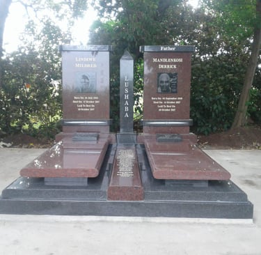 Custom Double grave featuring Rustenburg and African Red material