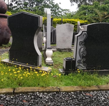 Tegg's Granite display area featuring headstones