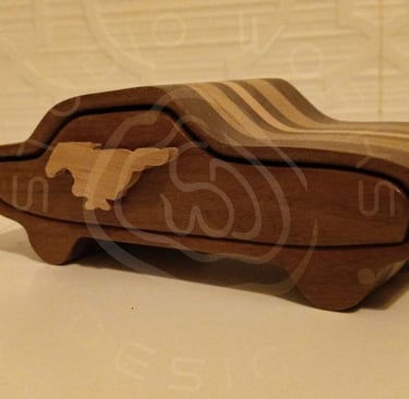 Mustang bandsaw box made with walnut, maple and birch ply