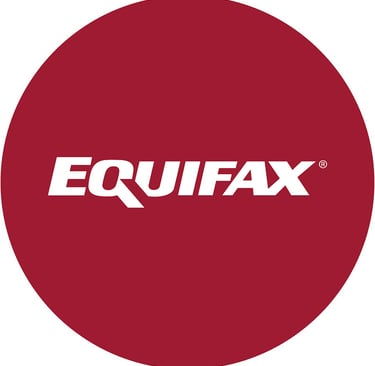 a red and white equifax logo on a red circle