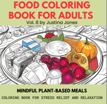 Food Coloring Book Cover of a plate with a plate of plant based meal 
