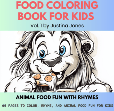 Food Coloring Book Cover Page with Lion eating pizza