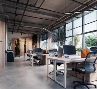 a modern office with a large open space for a meeting room