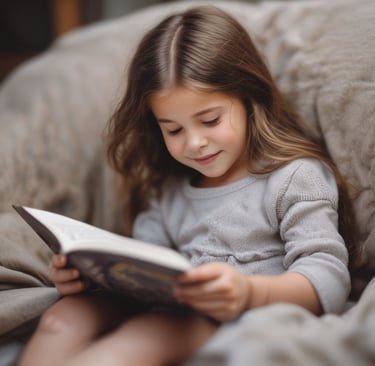 Niña lee un cuento personalizado educativo
