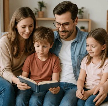 Familia fomentando lectura en casa