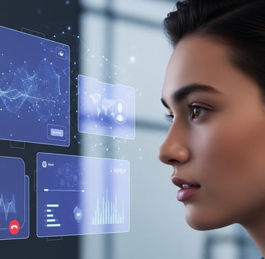 uma mulher com fones de ouvido e um headset