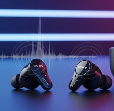 um par de fones de ouvido com um dispositivo de gravação de som