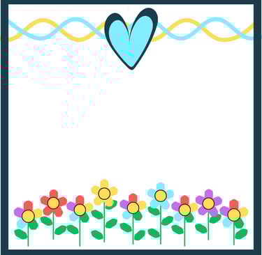 Community banner with wavy liens and heart, rainbow flowers below.