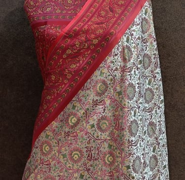 a red and white sari brocade