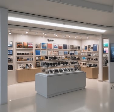 Several people are working in a dimly lit indoor market or warehouse. The floor is wet, and some individuals are wearing yellow boots, indicating it might be a fish or seafood market. Overhead lights cast reflections on the wet ground, and signs with the number 56 and the letter B are visible, possibly marking sections.