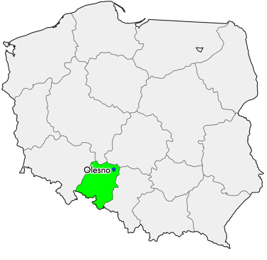 Mapa Polski z zaznaczonym powiatem oleskim – obszar realizacji projektu.