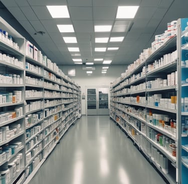A pharmacy entrance with a large illuminated cross sign in blue and yellow colors. The signage above the door is in Cyrillic script, and there's a green neon cross on the building facade. Inside the well-lit store, shelves with products are visible.