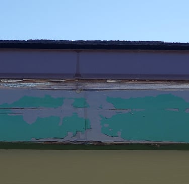 Rotting fascia board underneath drip edge. 