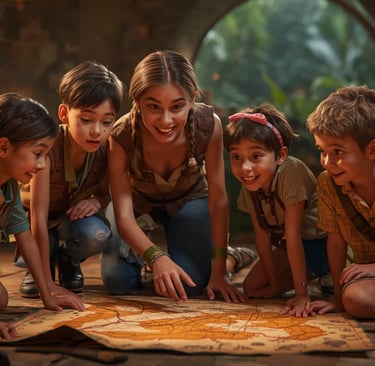 Game Master animator pomaže deci da reše zagonetku u escape room sobi u Nišu.