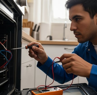 a man repairing oven