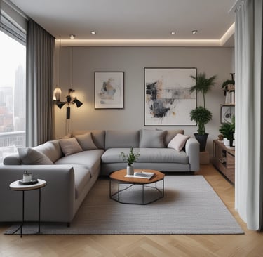 a living room with a couch and a coffee table