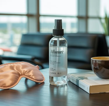 a bottle of water and a sleeping mask on a table