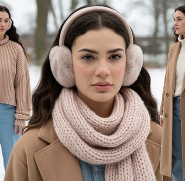 a woman wearing ear muffs and ear muffs in winter