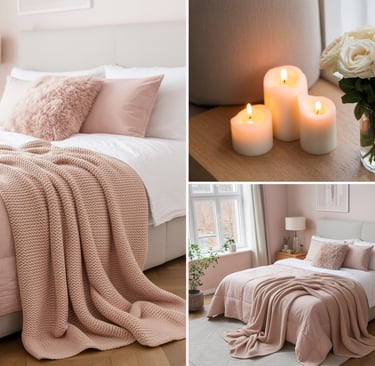 a bed with candles and candles on it