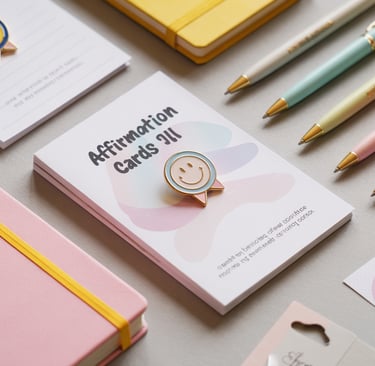 a variety of stationery items including pens, notebooks, and notebooks