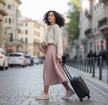 a woman in a skirted skirt and a white sweater