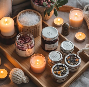 a tray with candles and candles on a tray