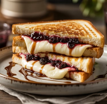 a toasted sandwich sandwich with cheese and jelly