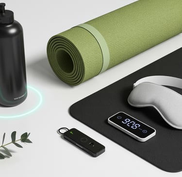a yoga mat with a yoga mat and a bottle of water