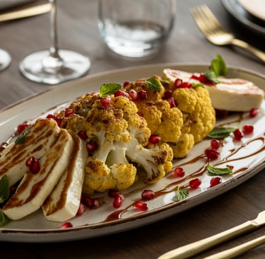 a plate of food with a glass of wine