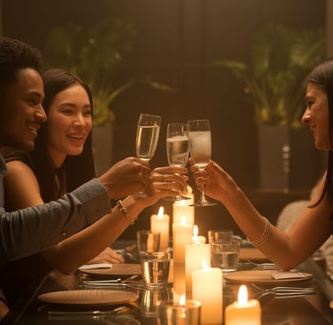 a group of people toasting with champagne flutes