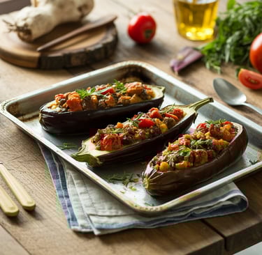 a tray of stuffed eggplant on a table