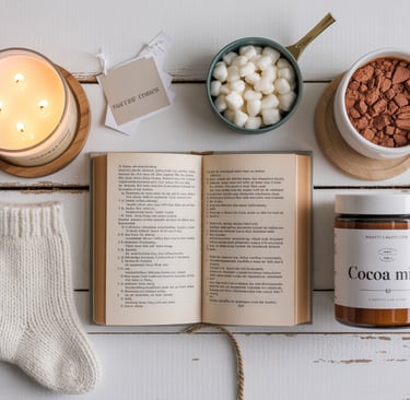 a book, a cup of coffee, and a candlelight